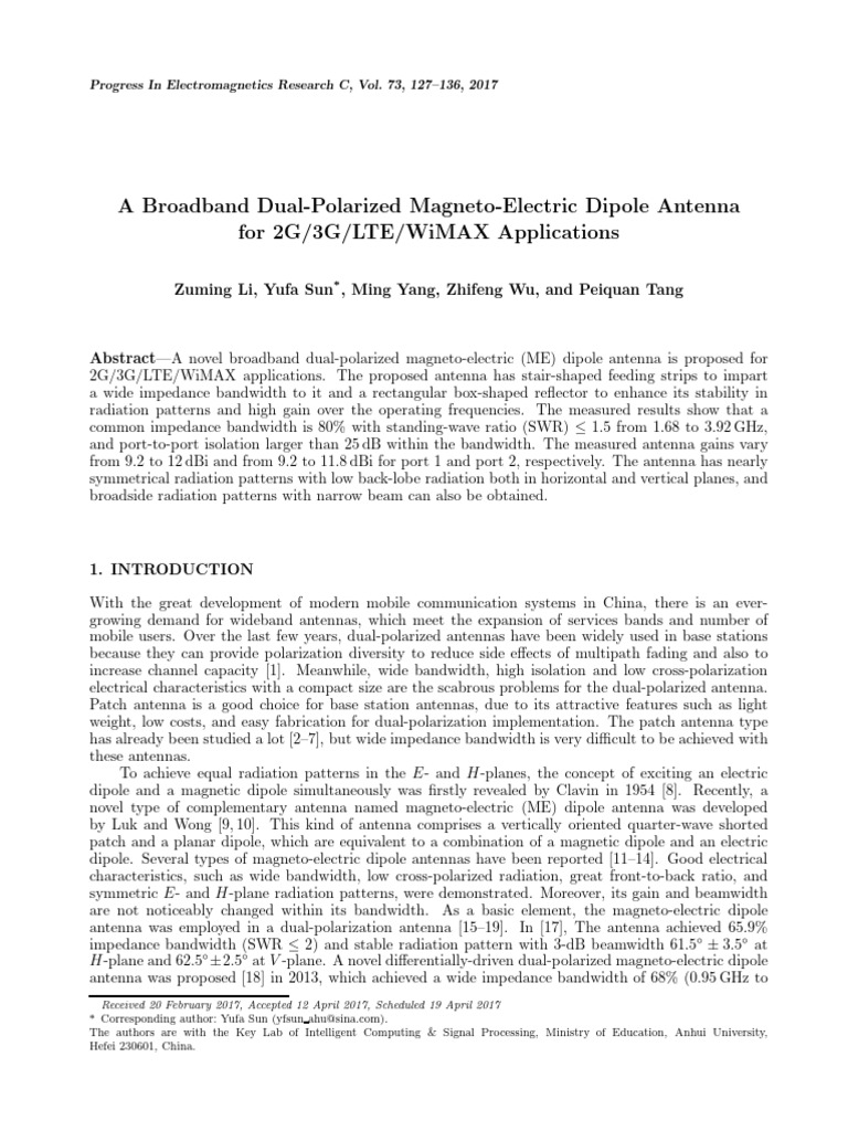 Dual-Polarized ME Dipole Antenna Design | PDF | Antenna (Radio) | Radiation