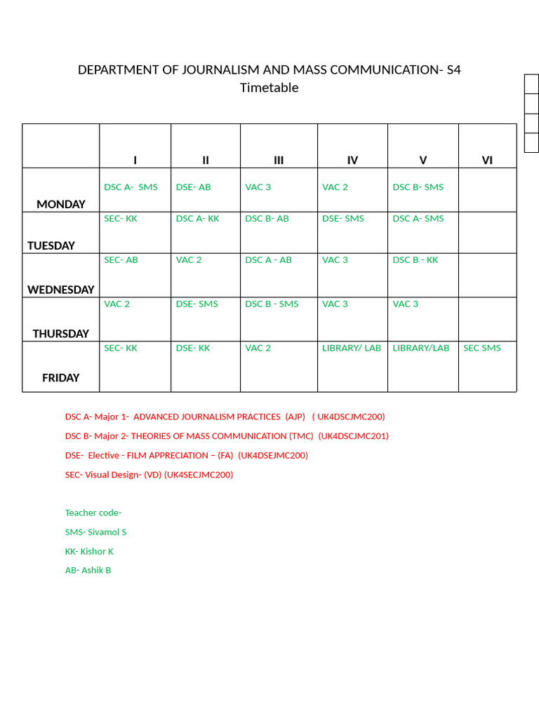 s4 Timetable 1 | PDF