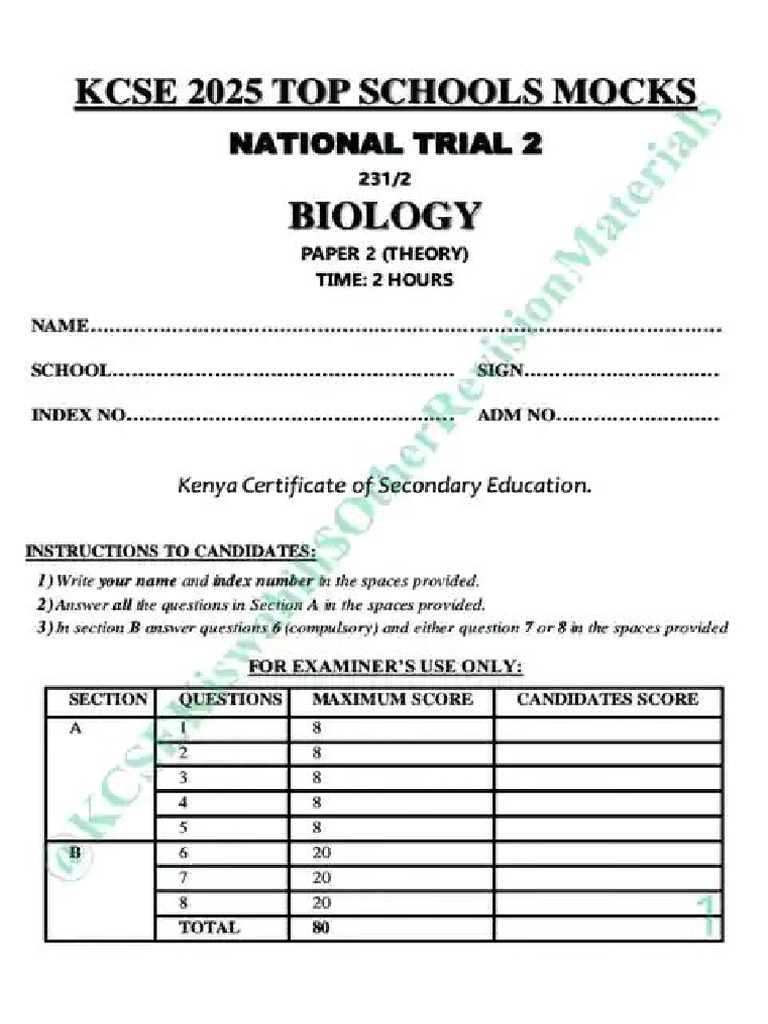 Biology Paper 2 Trial 2 | PDF