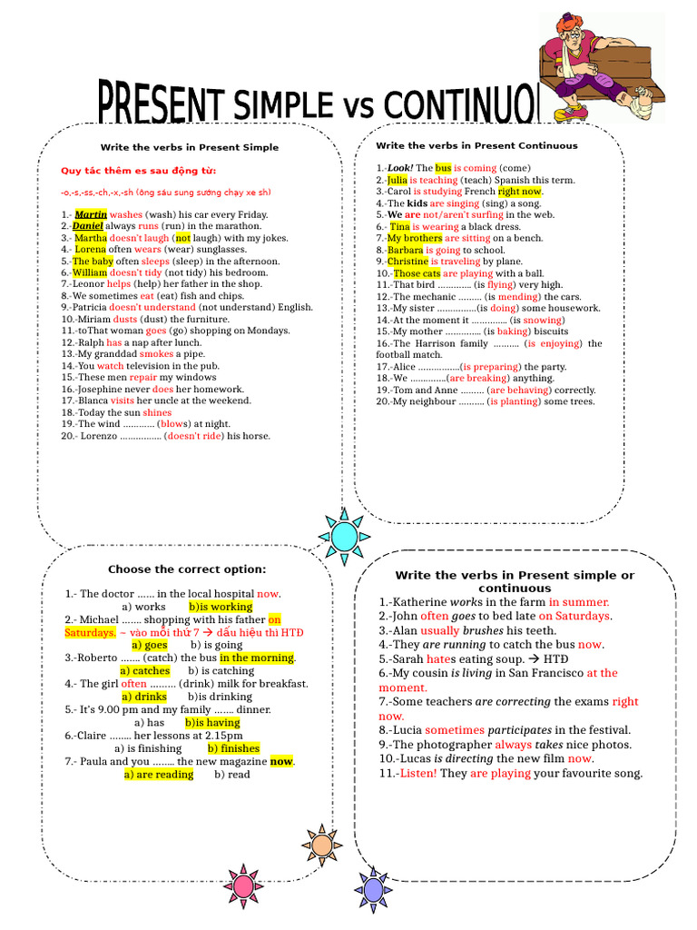 Present Simple and Continuous Verbs Guide | PDF
