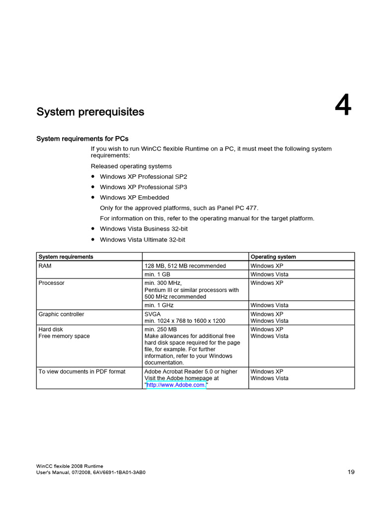 WinCC Flexible 2008 System Requirements | PDF
