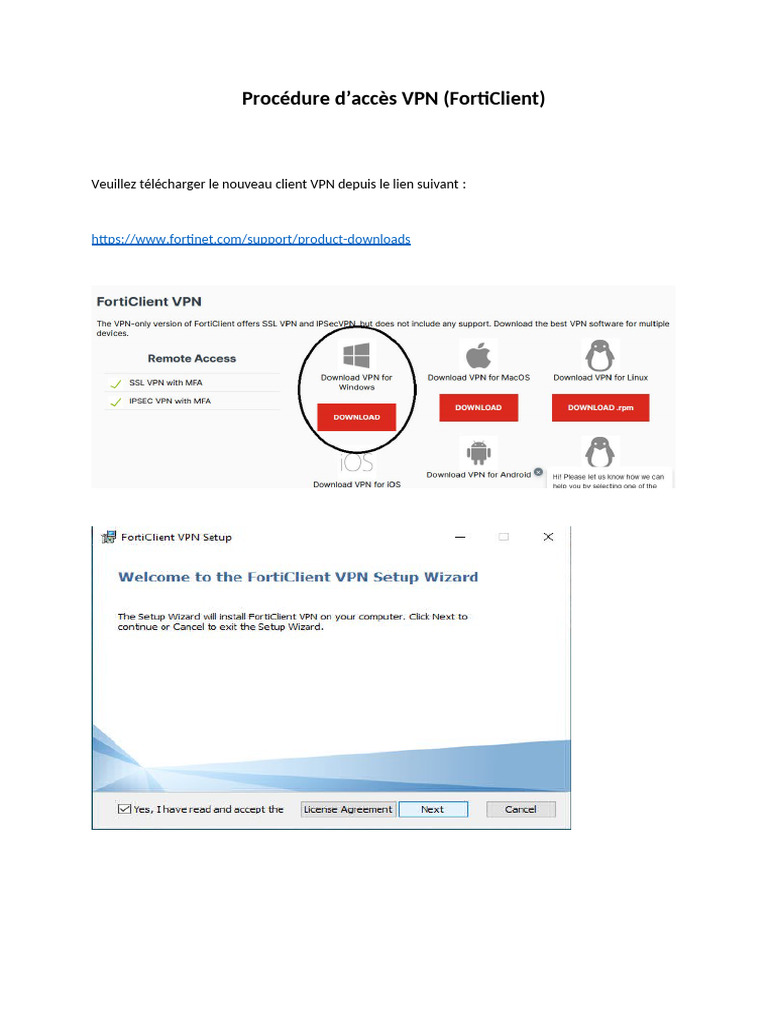 Accès VPN avec FortiClient : Guide d'installation | PDF
