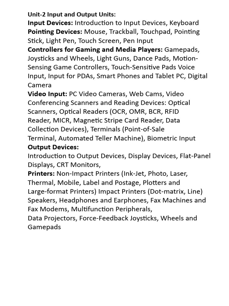 Input and Output Devices Overview | PDF | Touchscreen | Printer (Computing)