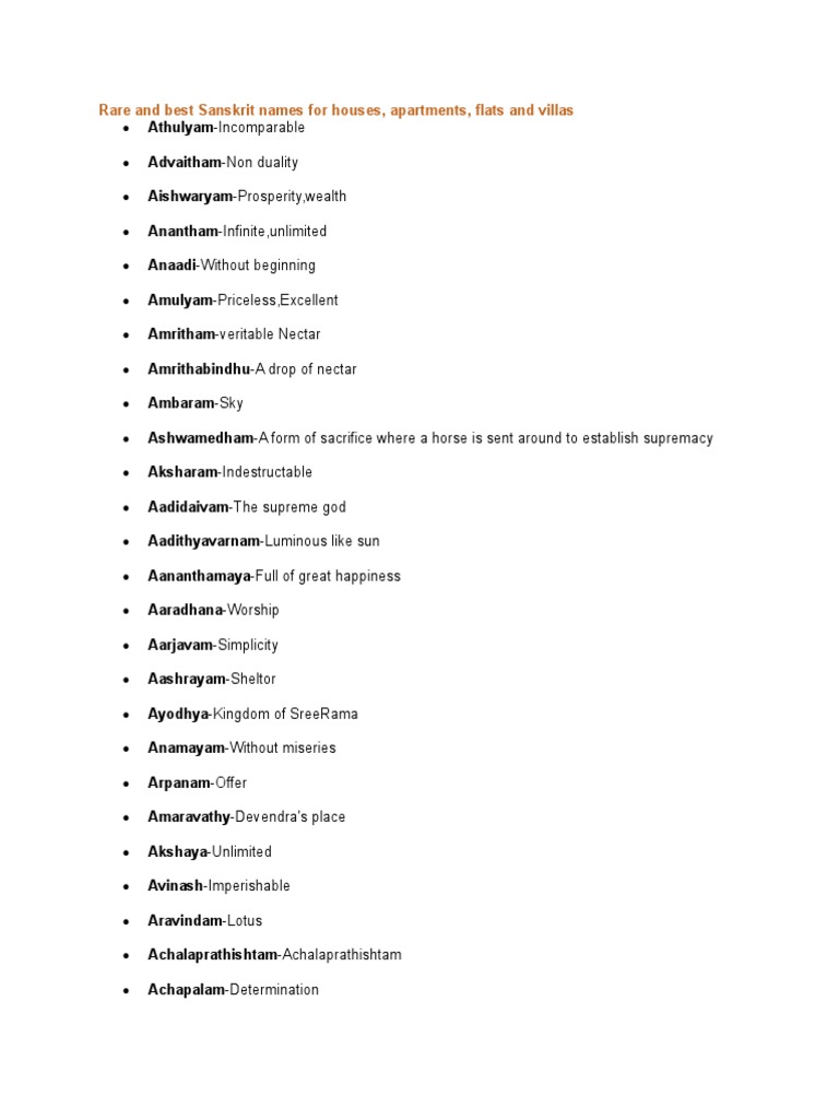 Rare and Best Sanskrit Names For Houses | PDF | Indian Philosophy | Ancient  Indian Literature