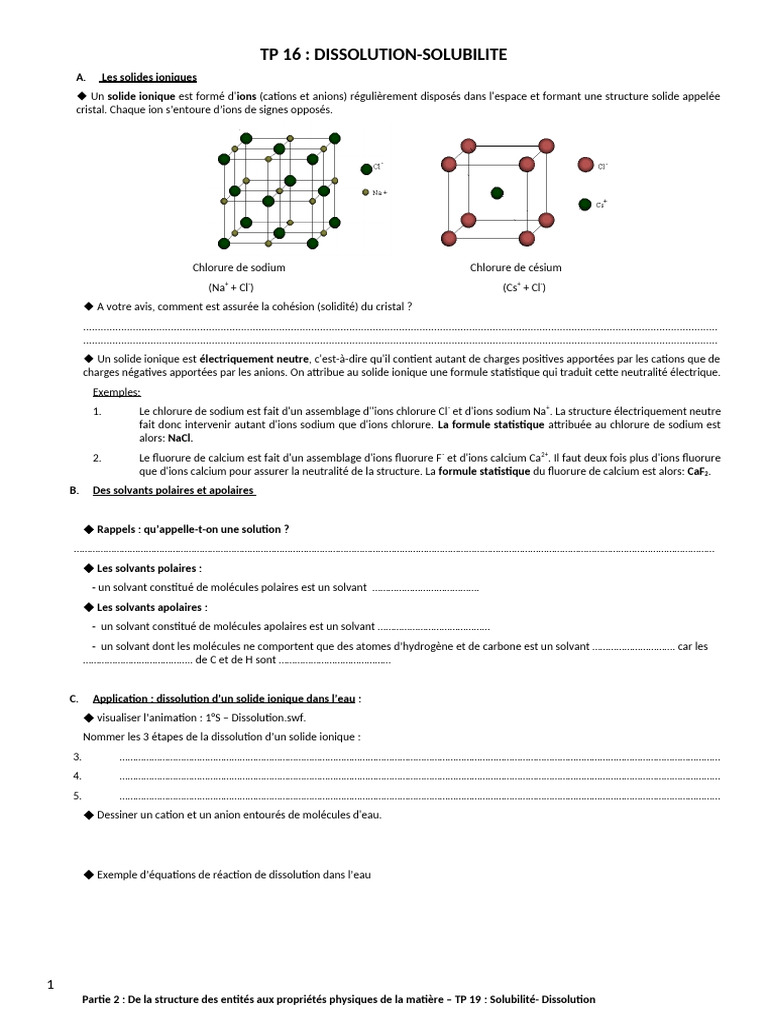 Solubilité des solides ioniques et moléculaires | PDF | Ion | Liaison ...