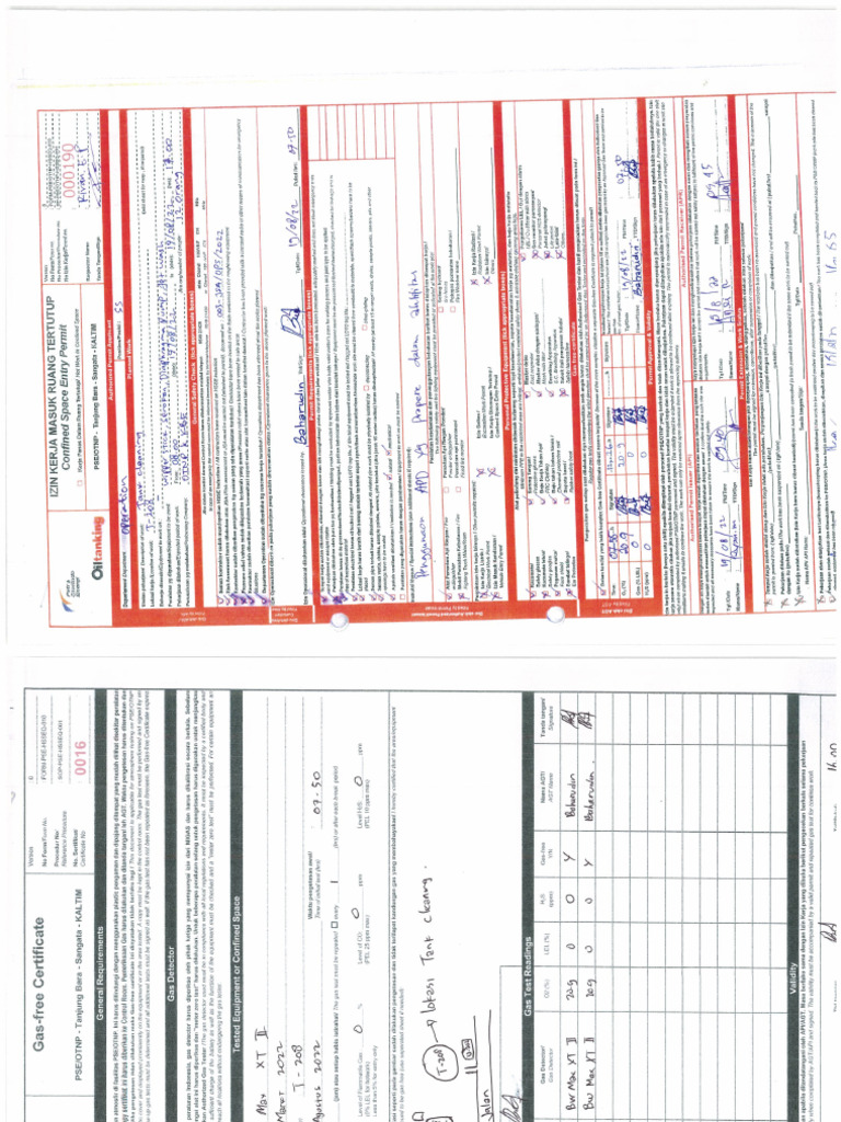 Permit, Form Gas Tester, JSA AGT Baharudin | PDF