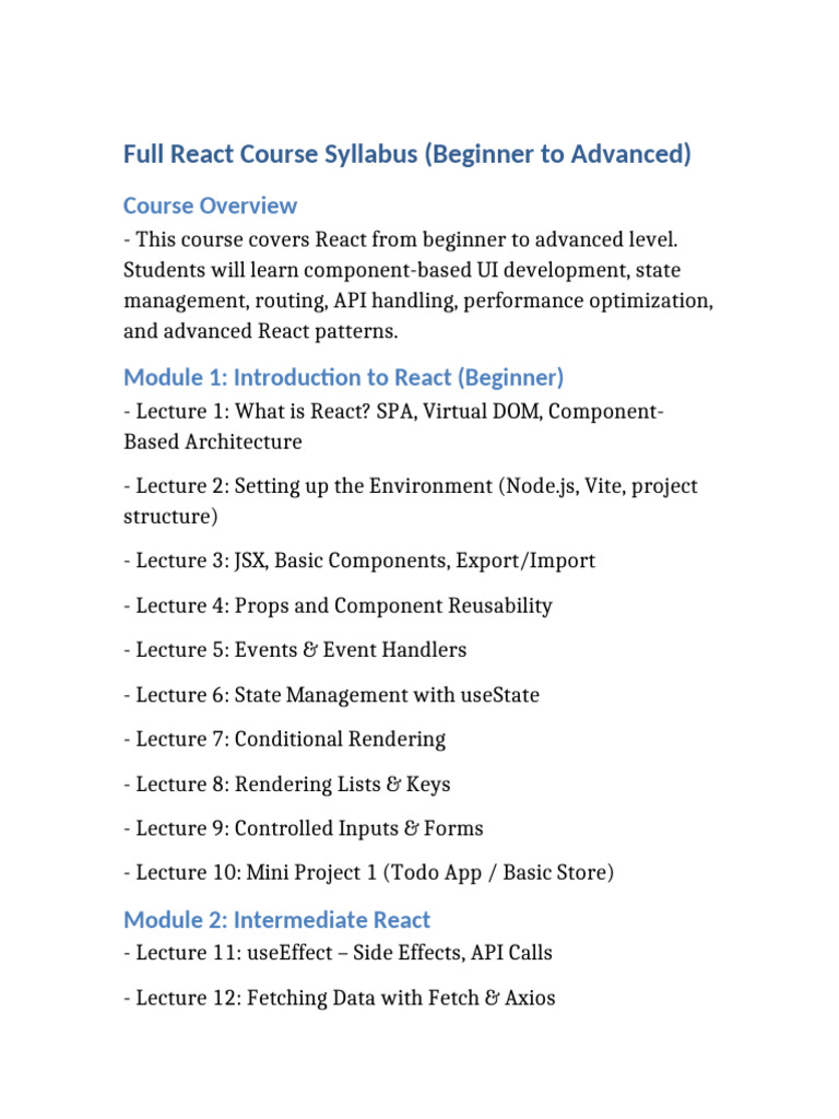 Full React Course Syllabus | PDF