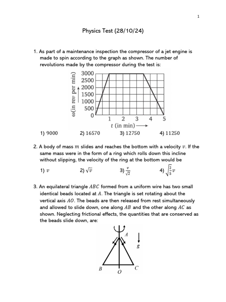 Physics Test Questions and Solutions | PDF | Rotation Around A Fixed ...