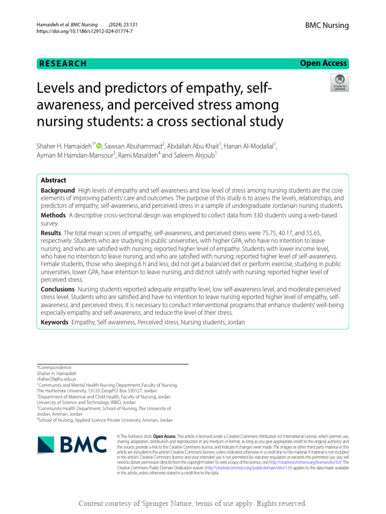 Empathy and Stress in Nursing Students | PDF | Empathy | Creative ...