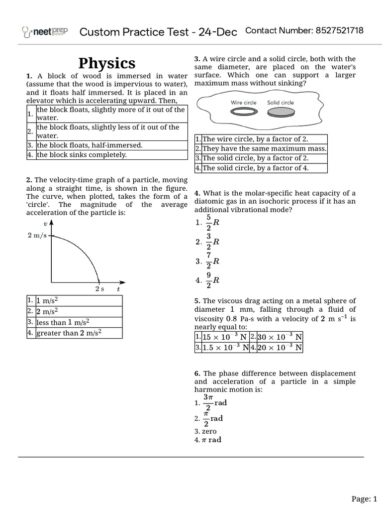 Custom Practice Test - 24-Dec | PDF | Gases | Chemical Reactions