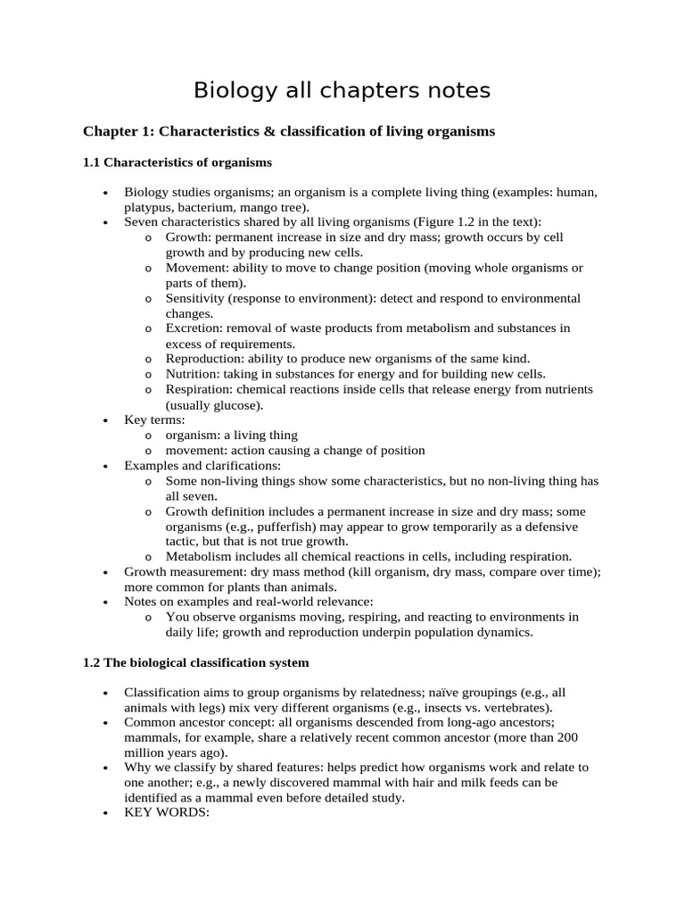 Comprehensive Biology Chapter Notes | PDF | Axon | Breathing