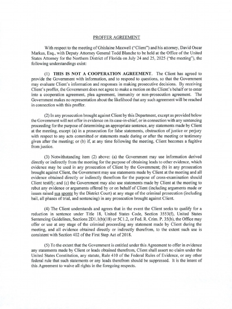 Signed Maxwell Proffer Agreement (Redacted) | PDF | Prosecutor | Common Law
