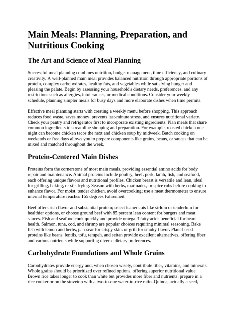 Meal Planning for Nutritious Main Dishes | PDF | Cooking | Pasta