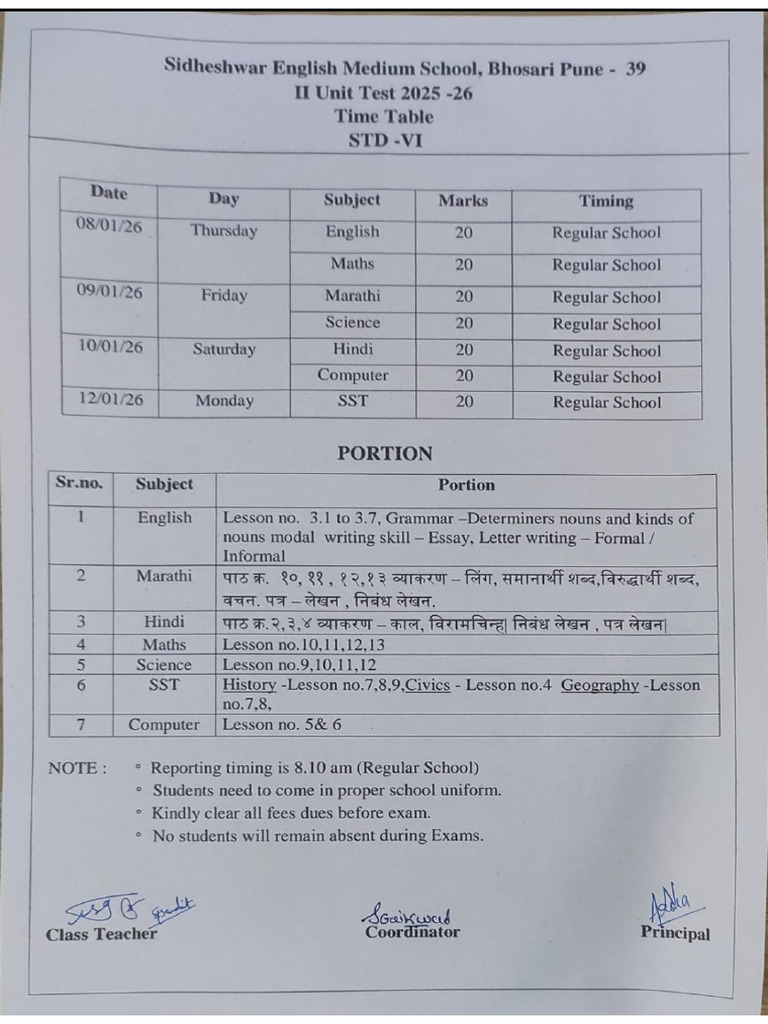 II- Unit Time Table (VI) | PDF