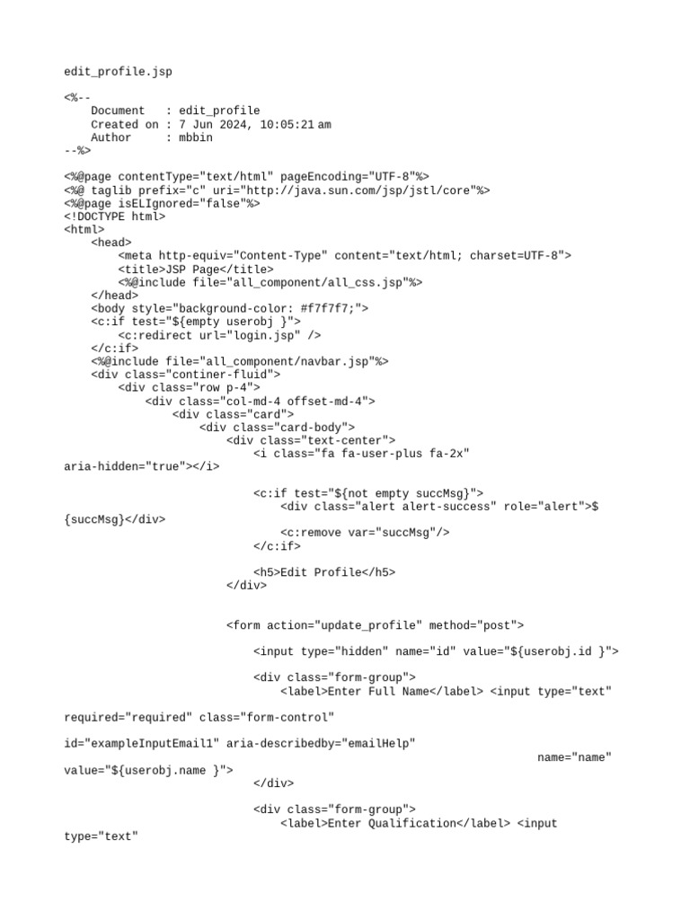 Edit Profile.jsp | PDF | Java Platform | Java Specification Requests