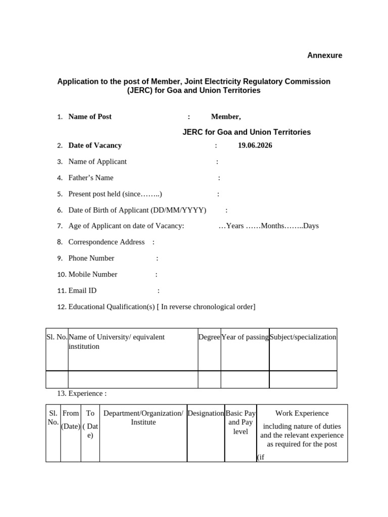 JERC Member Application Form for Goa | PDF | Chess | Chess Theory