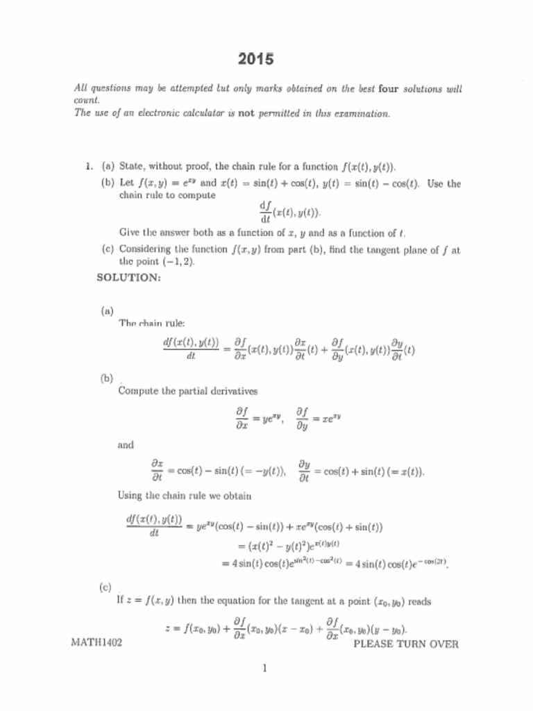 MATH0011 2015 Solutions-2 | PDF