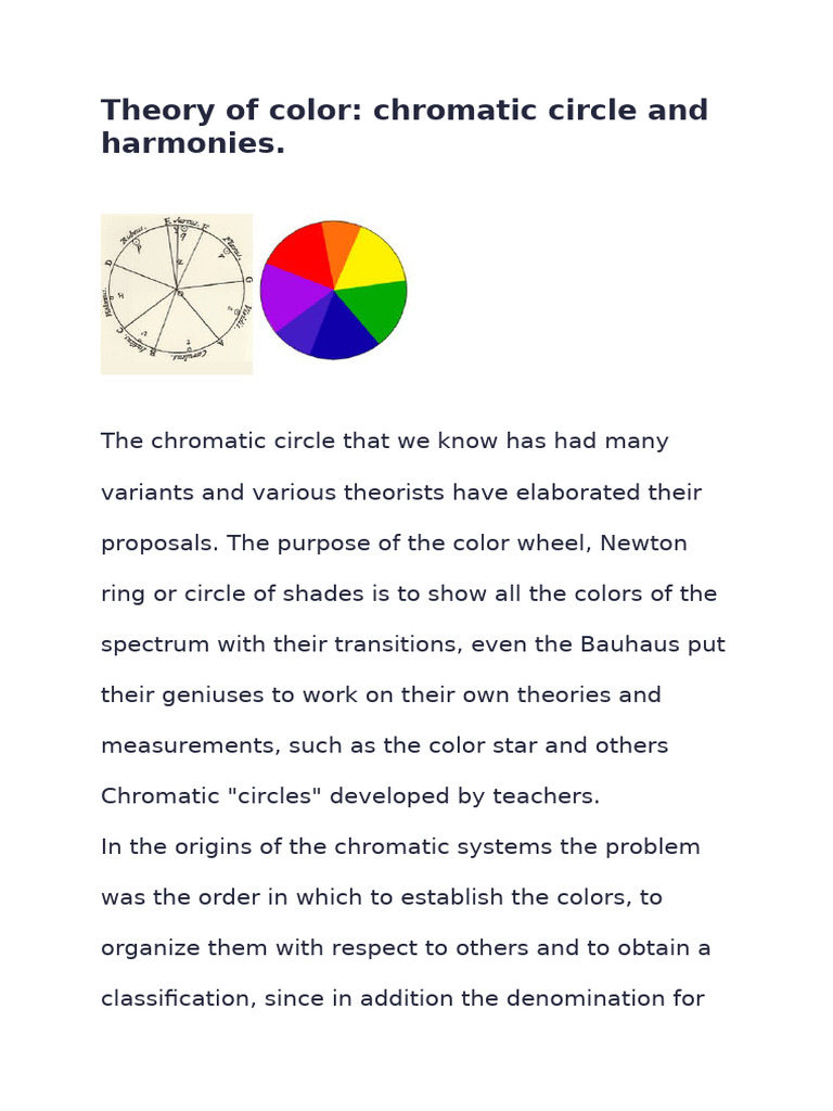 Color Theory: Chromatic Circle & Harmonies | PDF | Color | Light