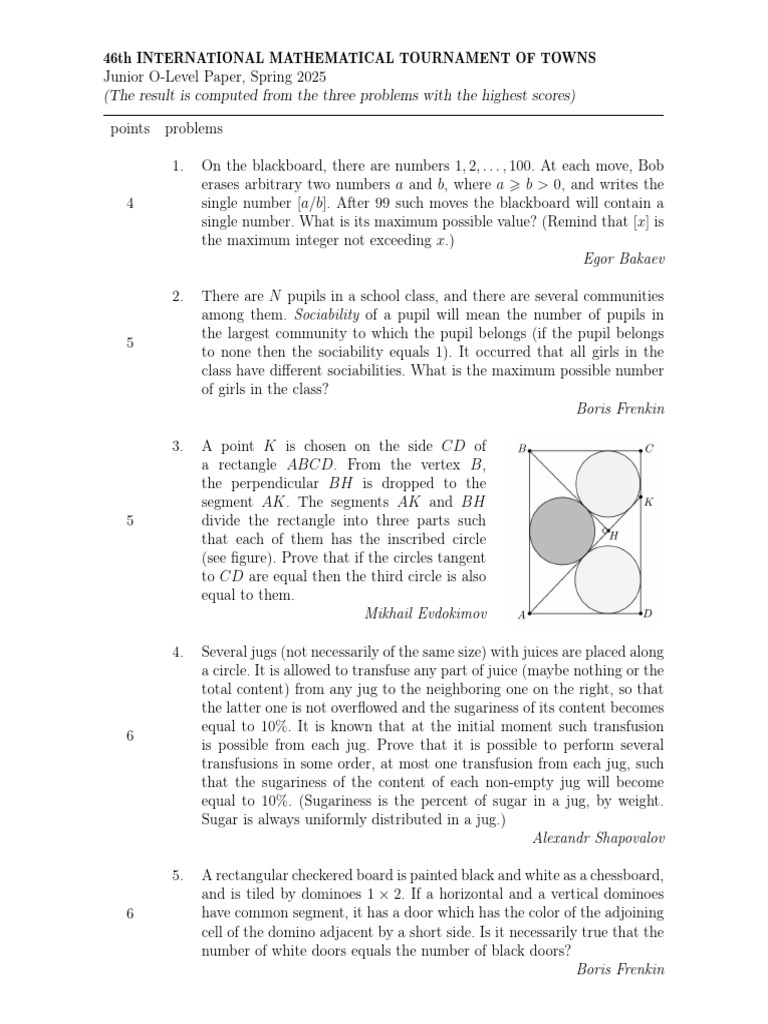 2025 International Mathematical Tournament Problems | PDF | Euclidean ...