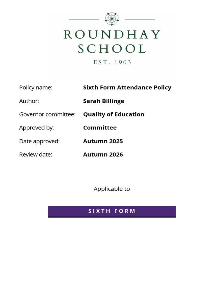Sixth Form Attendance Policy Overview | PDF | Caregiver