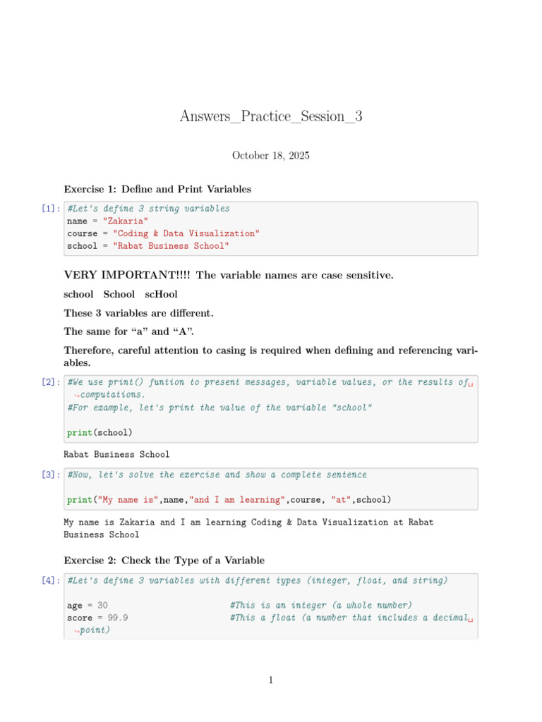 Python Variable and Data Type Exercises | PDF | Integer (Computer ...