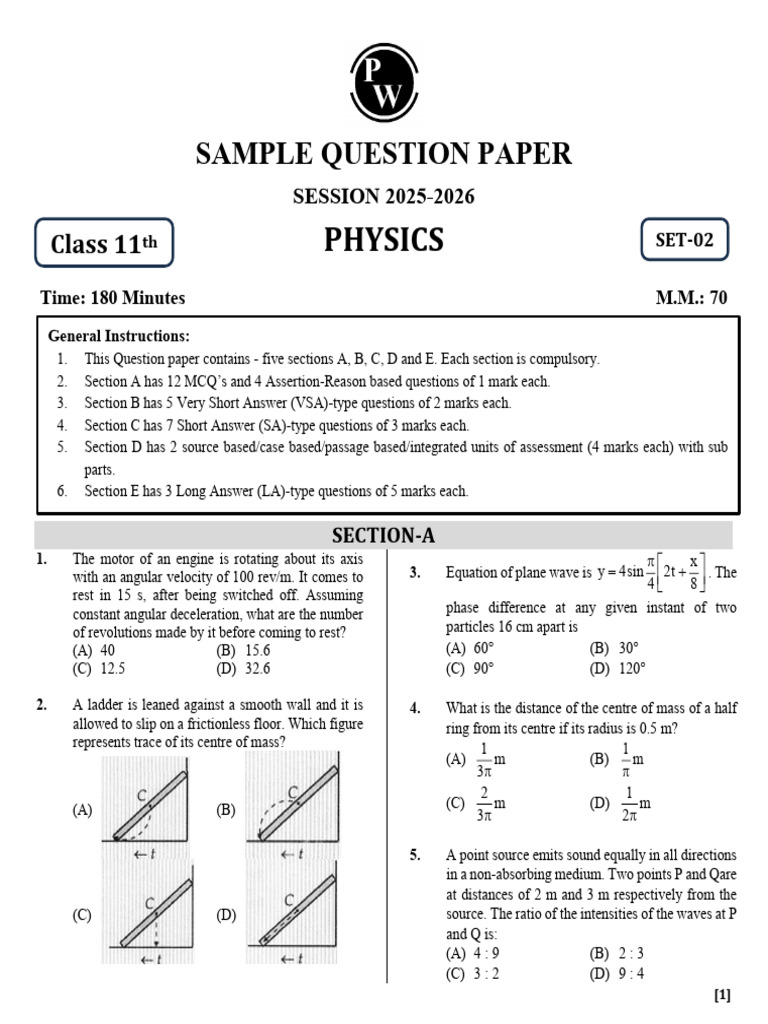 Physics Sample Question Paper 2025-2026 | PDF | Momentum | Potential Energy