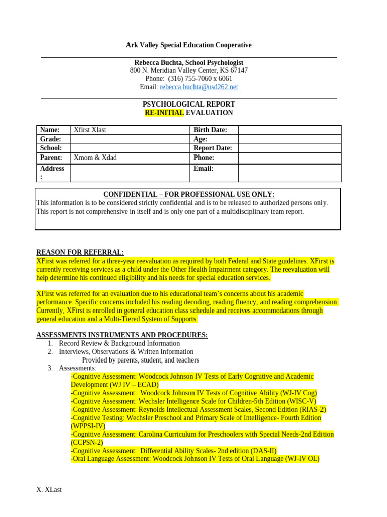 Ark Valley Special Ed Reevaluation Report | PDF | Educational ...