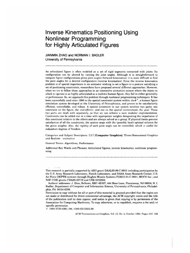 Nonlinear Programming for Inverse Kinematics | PDF | Euclidean Vector ...