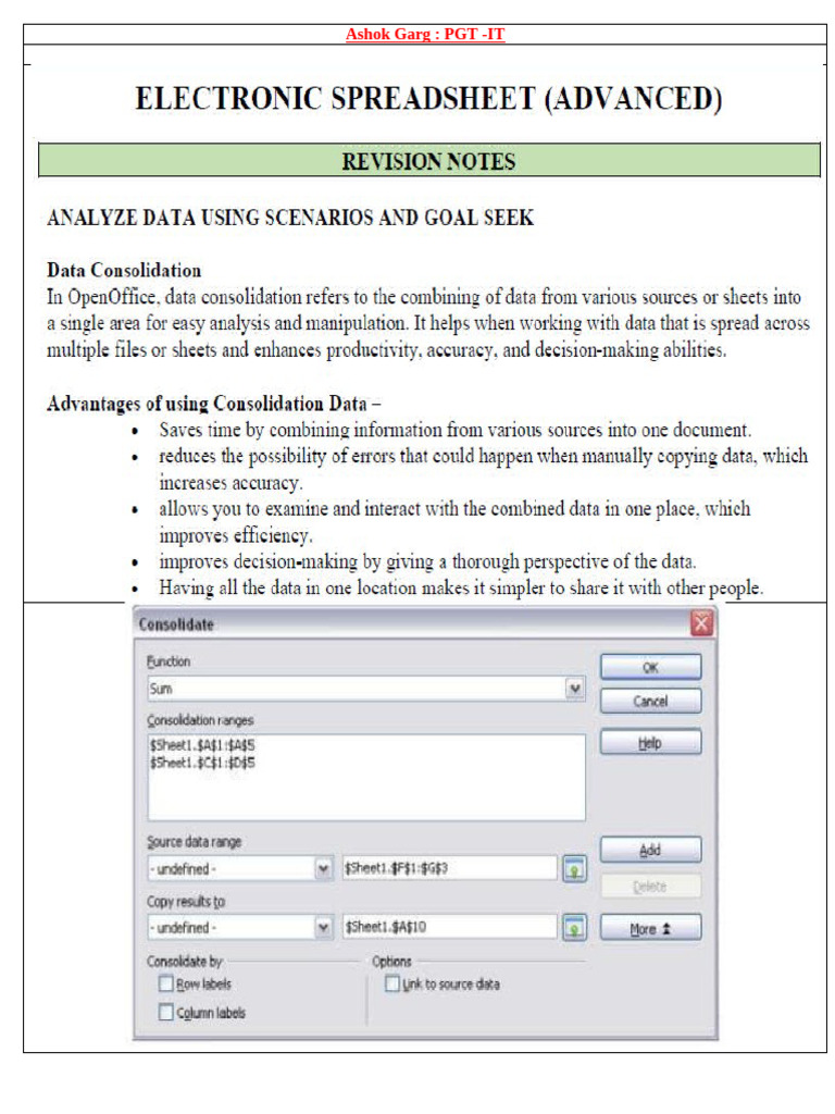 Electronic Spreadsheet - Class 10 | PDF