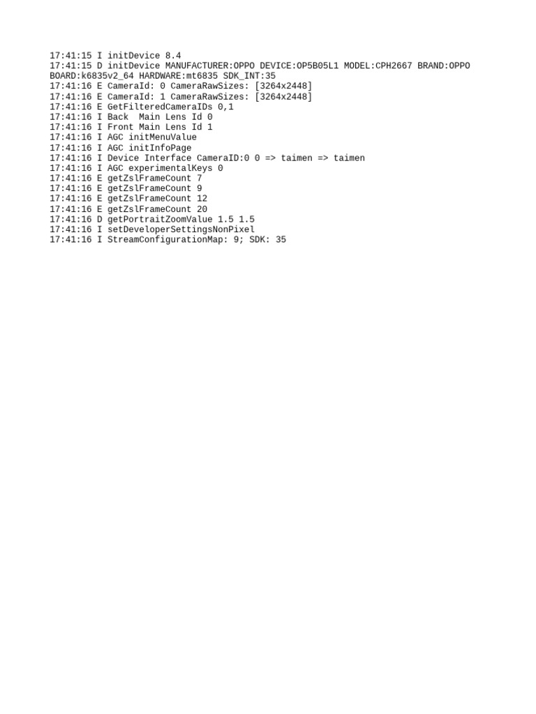 OPPO Device Camera Initialization Log | PDF