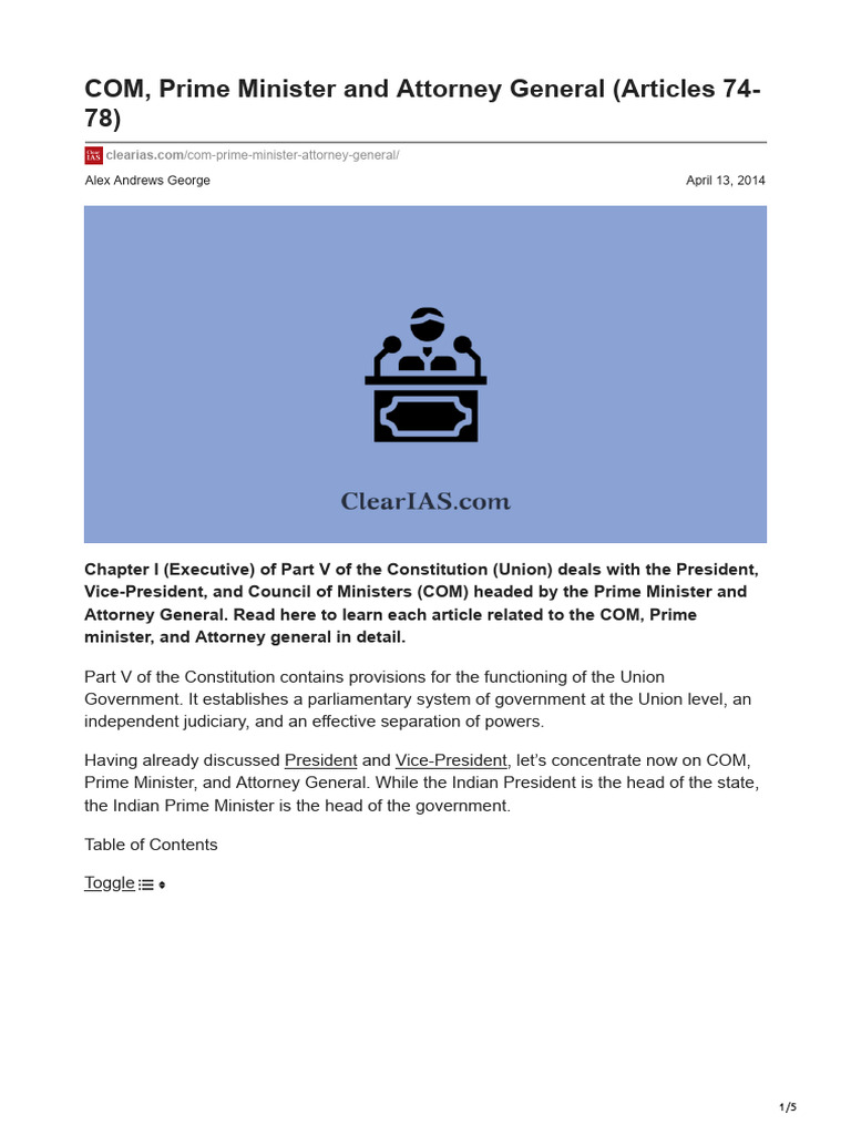 COM Prime Minister and Attorney General Articles 74-78 | PDF ...