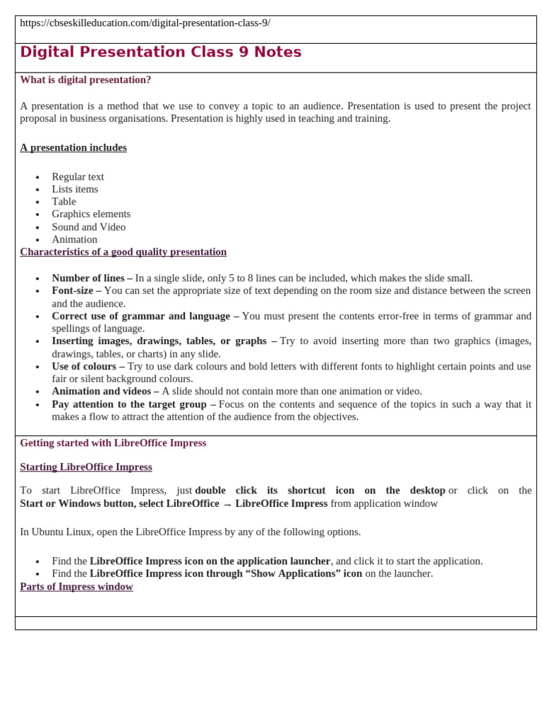 Digital Presentation Notes for Class 9 | PDF | Window (Computing ...