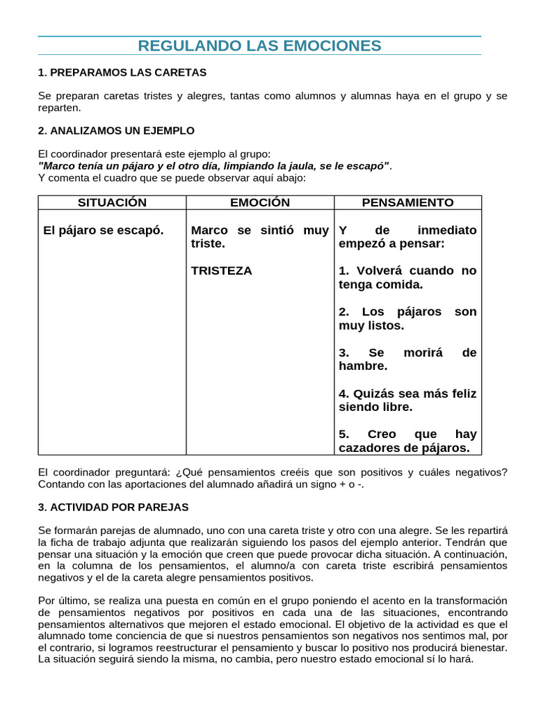 6.regulando - Emociones Ficha | PDF | Las emociones | Sicología