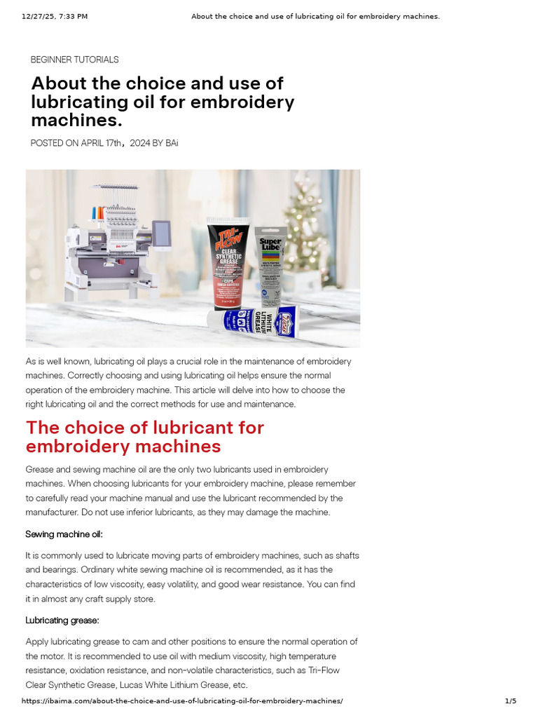 Lubricating Oil Guide for Embroidery Machines | PDF | Lubricant | Materials