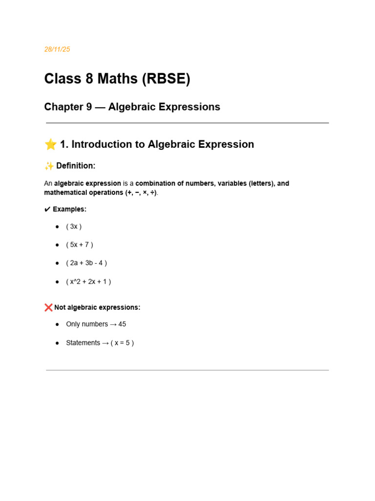 Understanding Algebraic Expressions | PDF | Algebra | Discrete Mathematics