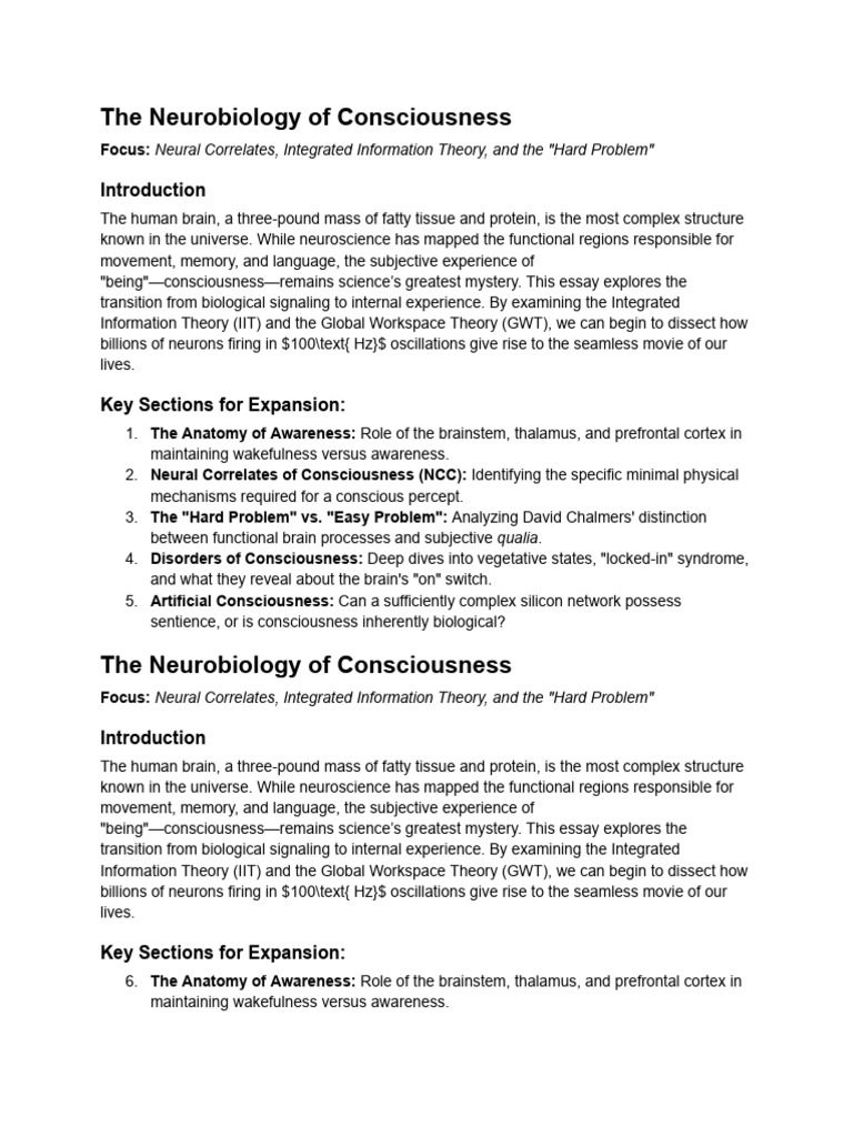 Neurobiology of Consciousness Explained | PDF | Consciousness ...