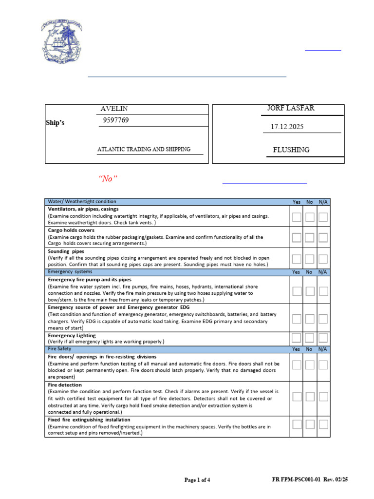 Liberia Maritime Pre-Arrival Checklist | PDF | Oil Tanker | Valve