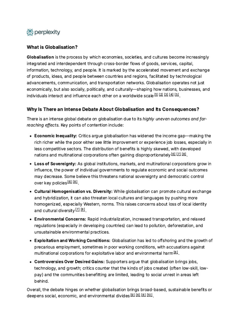 Globalisation: Benefits and Challenges | PDF | Globalization ...