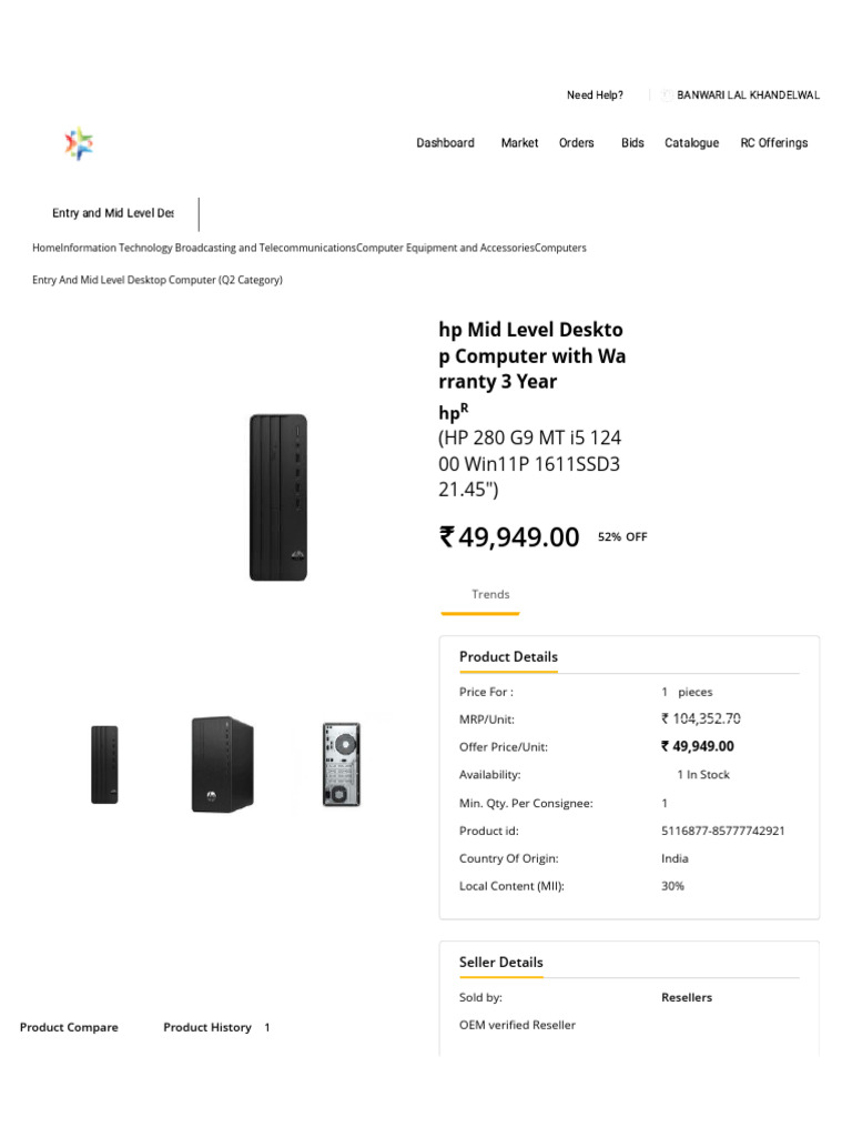 Buy HP Mid Level Desktop Computer With Warranty 3 Year Online ...
