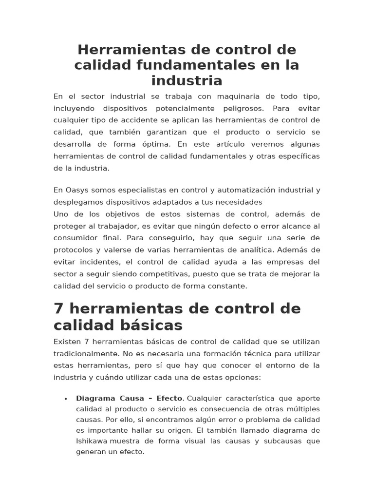 Herramientas de control de calidad fundamentales en la industria | PDF ...