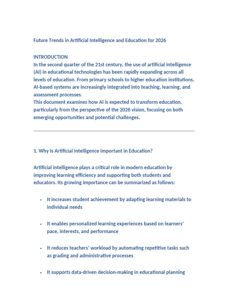 AI Trends in Education for 2026 | PDF | Artificial Intelligence ...