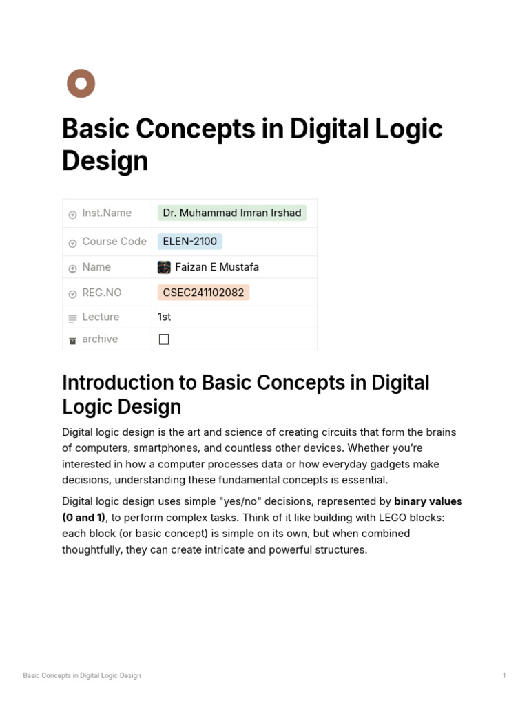 Basic Concepts in Digital Logic Design | PDF | Logic Gate | Boolean Algebra