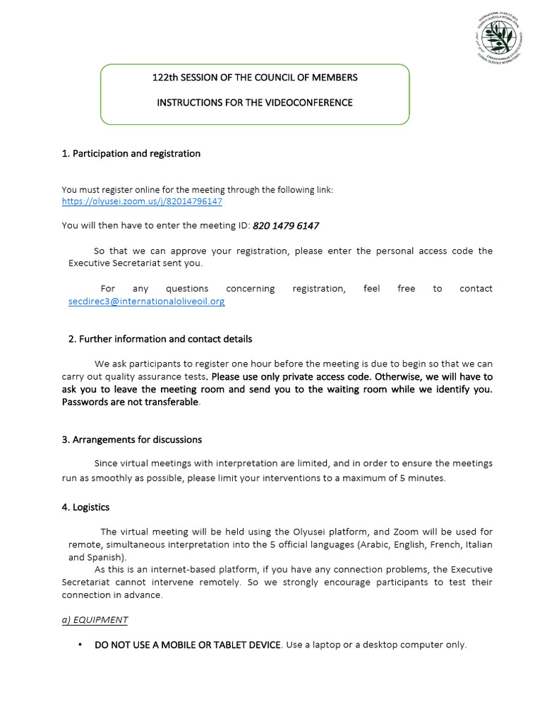 Instructions for the Videoconference 122th En | PDF | Microphone ...