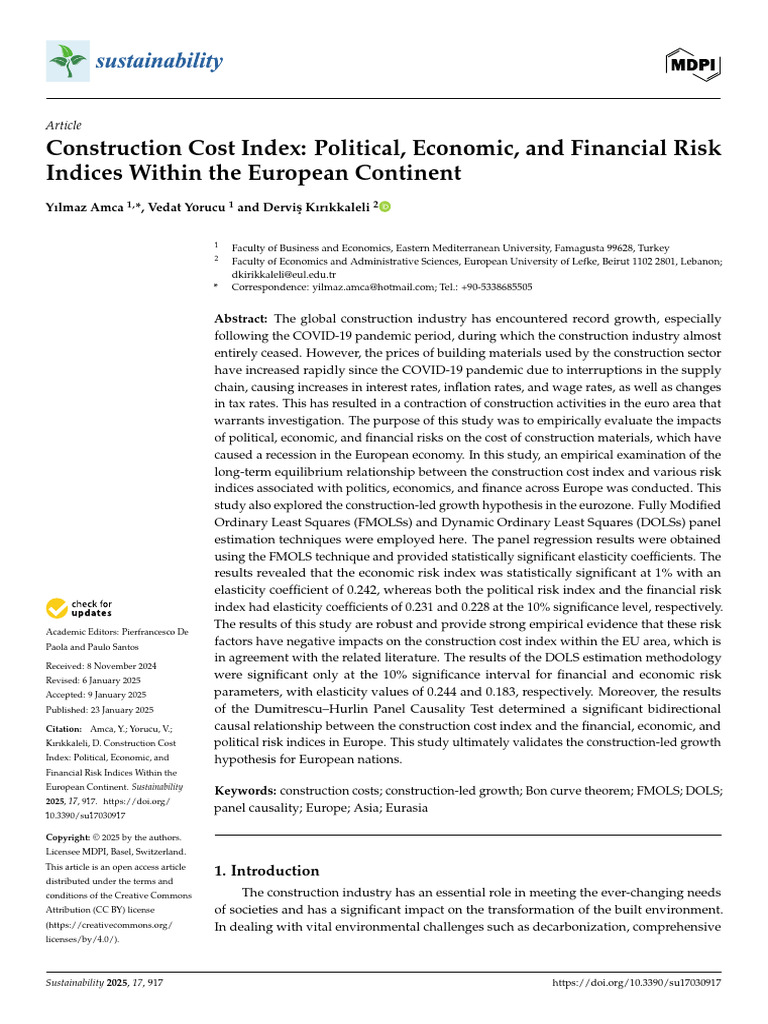 Construction Cost Index Political, Economic, and Financial Risk Indices ...