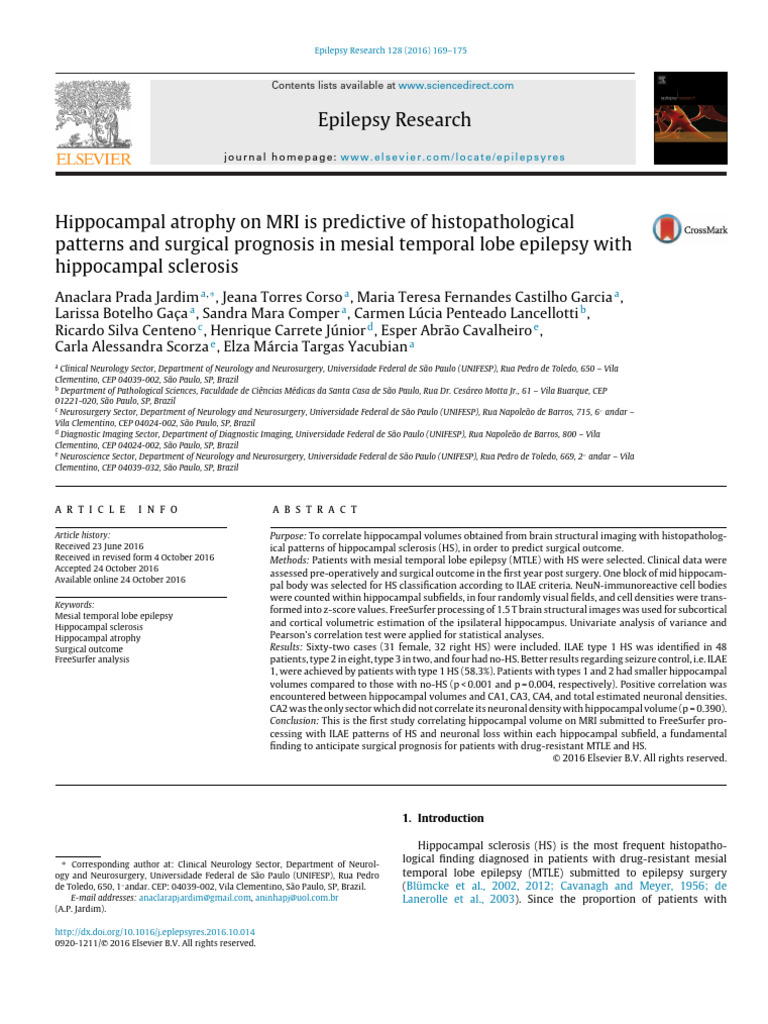 MRI Hippocampal Atrophy in Epilepsy | PDF | Neurology | Brain