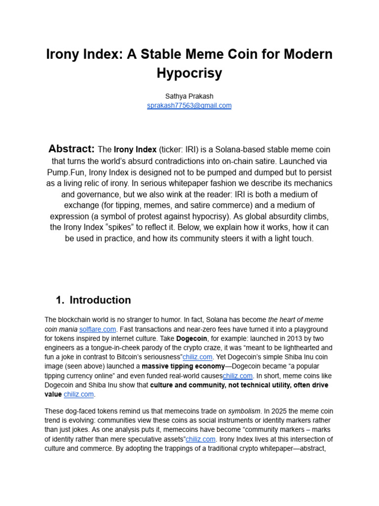 Irony Index - A Stable Meme Coin For Modern Hypocrisy | PDF ...
