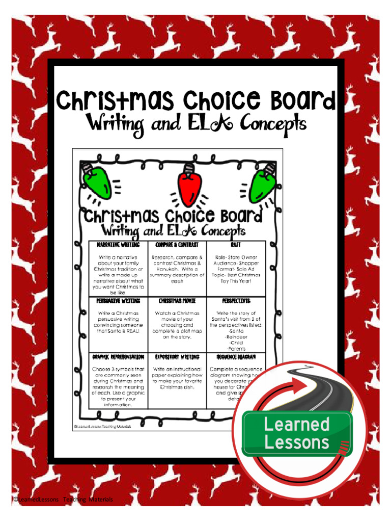 Christmas Choice Board: Writing and ELA Concepts | PDF | Human ...