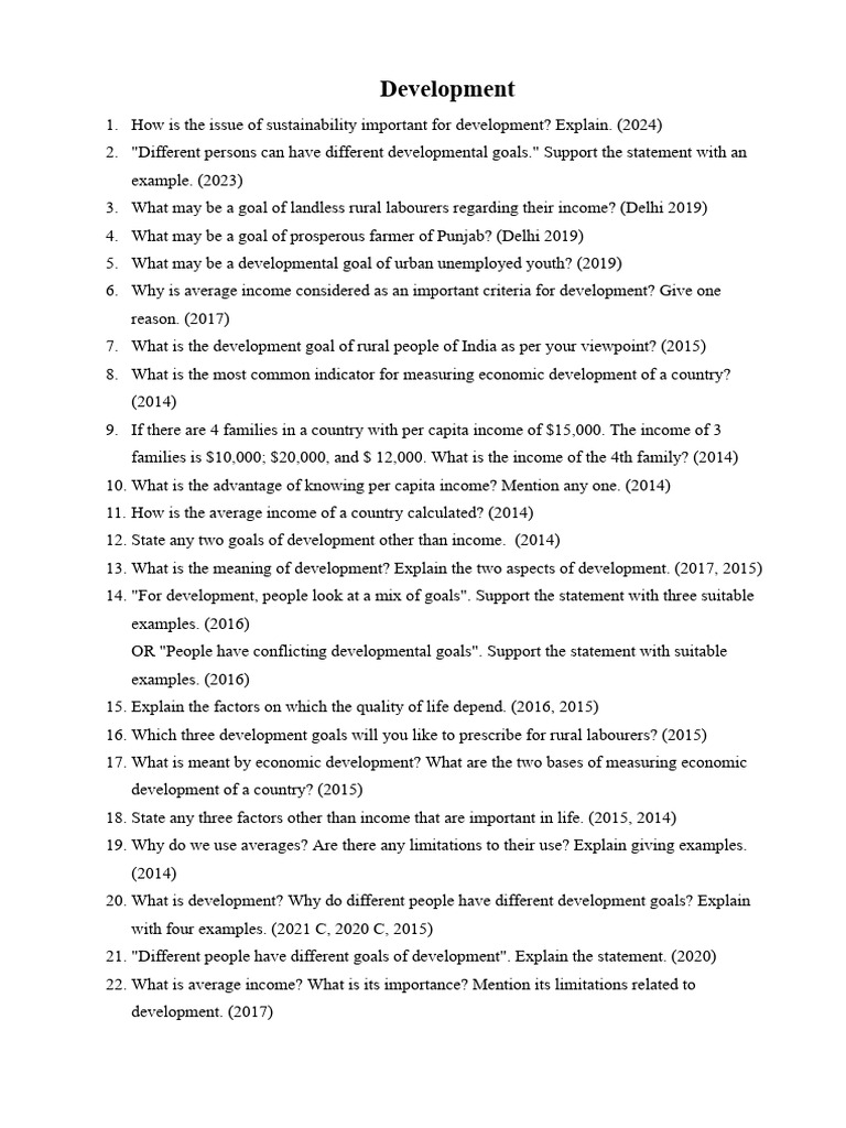 Development Previous Year Questions | PDF | Human Development Index ...