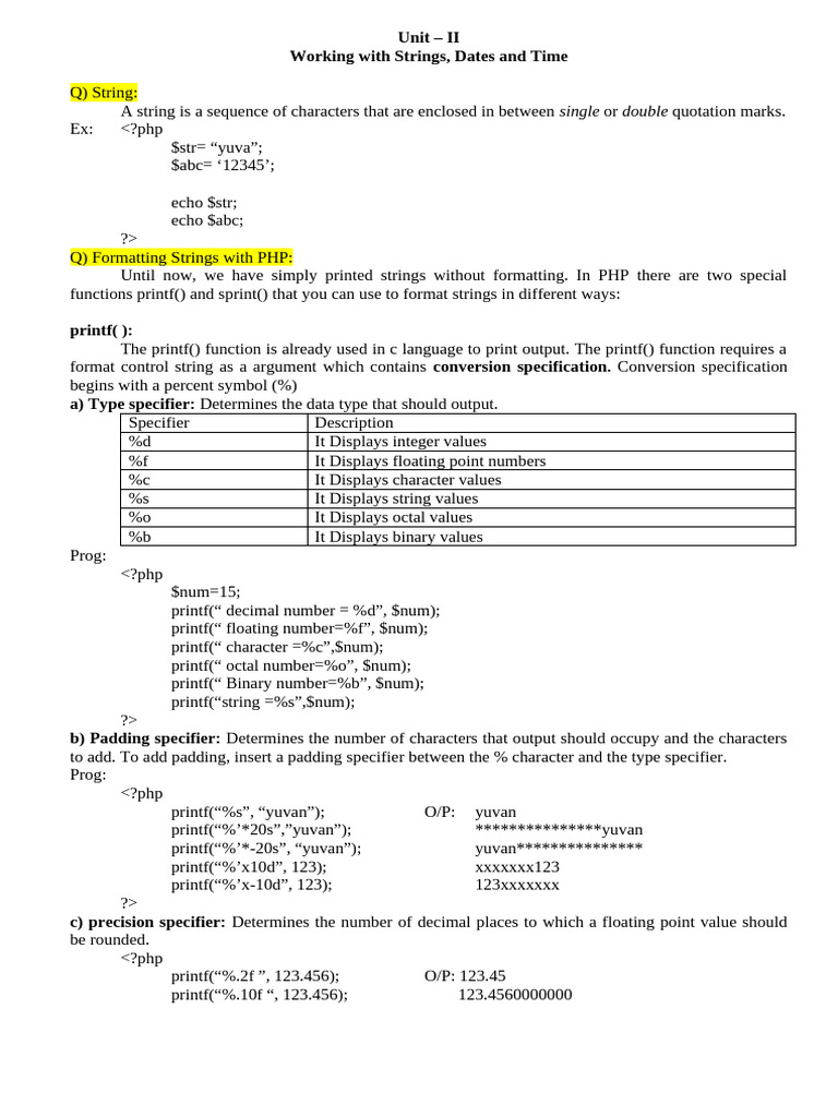 PHP String and Date Functions Guide | PDF | String (Computer Science ...