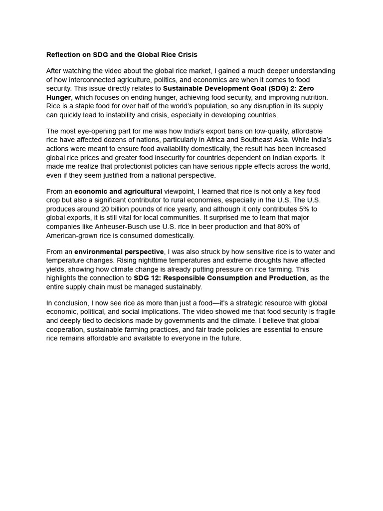 Global Rice Crisis and SDG Insights | PDF